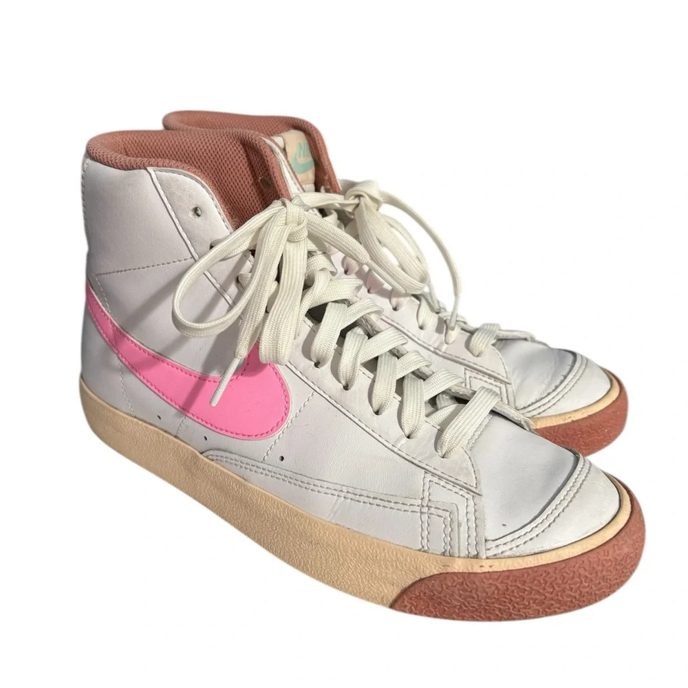 Nike Kids High-Top Sneakers in White, Pink & Tan - Picture 3 of 4
